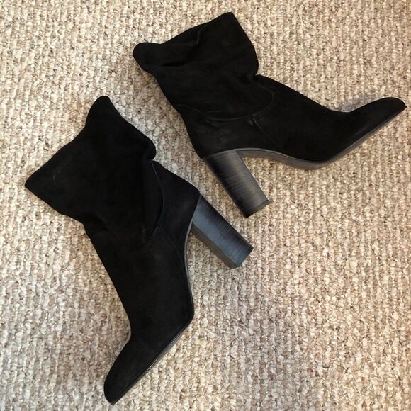 Free People Black Suede Slouchy Boots Sz 41 11 Dakota Stacked Block Heel Pull On - Picture 7 of 14